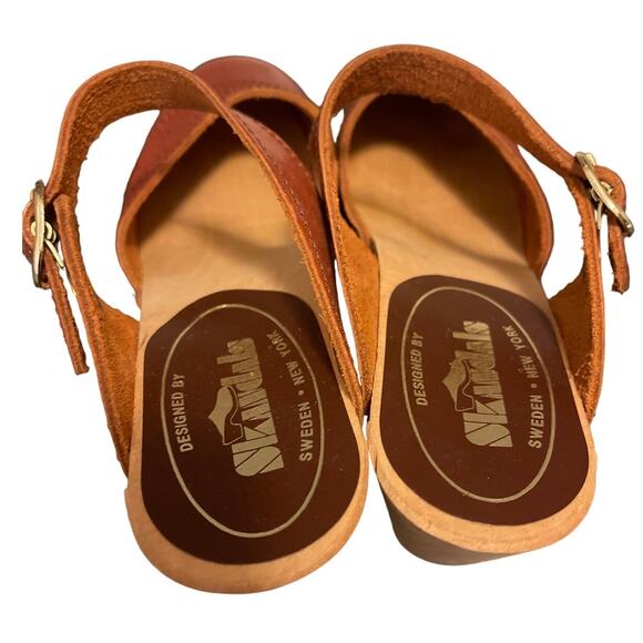 Skandals Sweden New York Vintage 60s 70s Bohemian Leather Cut Out Round Toe Wood - Picture 6 of 10